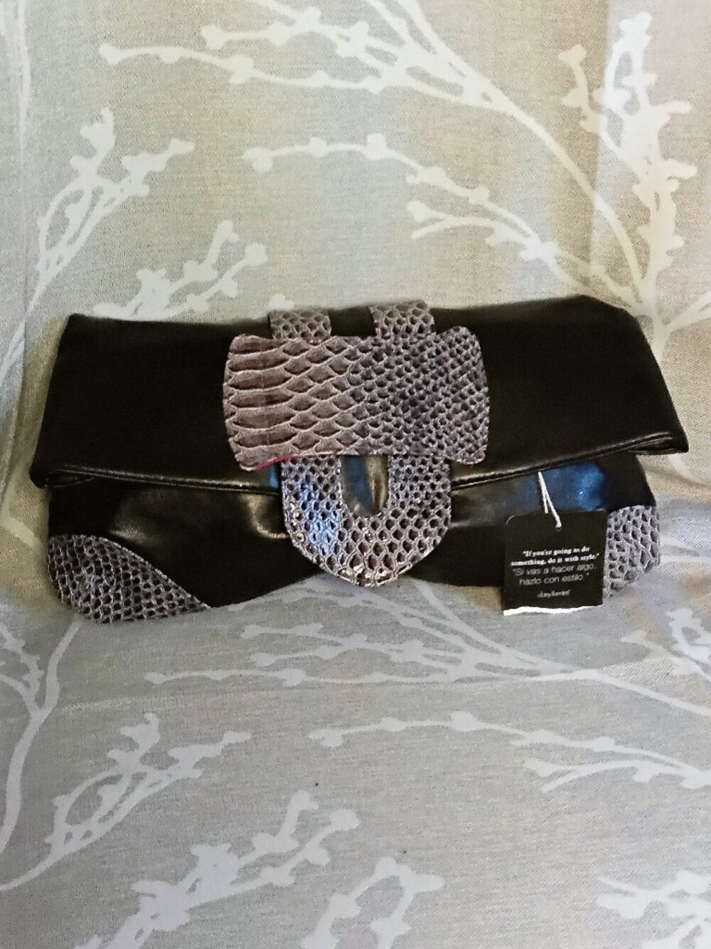 Daisy Fuentes Chic Black & Grey Snakeskin Embossed Fold-Over Clutch